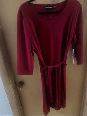 Nina Leonard Burgundy Tie-Waist Long Sleeve Knit Dress